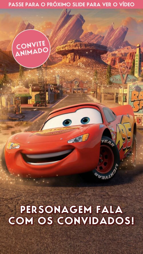 Convite Carros Relâmpago McQueen Animado Cinematográfico