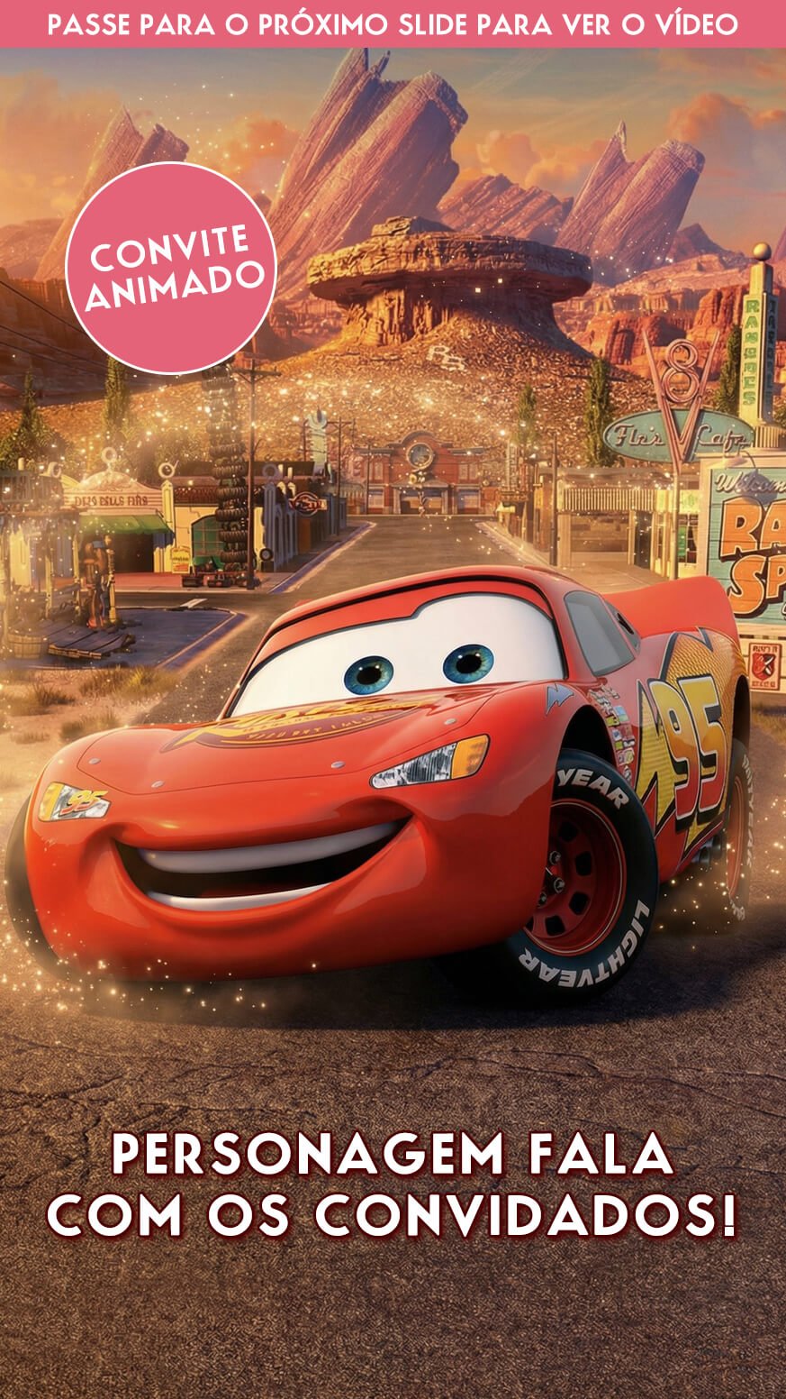 Convite Carros Relâmpago McQueen Animado Cinematográfico