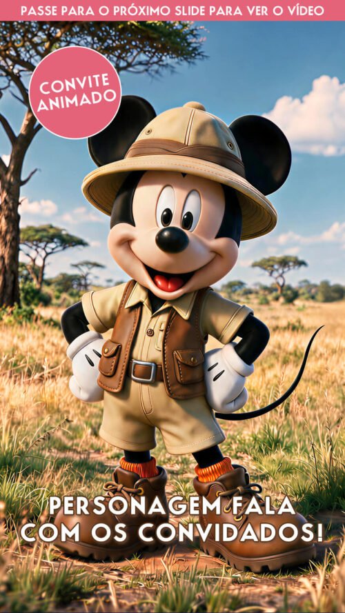 Convite Mickey Safari Animado Cinematográfico